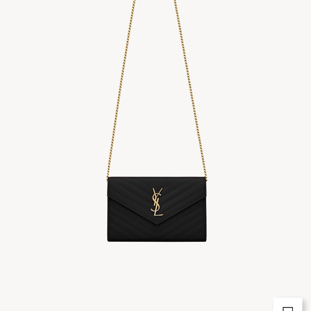 CLASSIC CASSANDRE CHAIN WALLET IN GRAIN DE POUDRE LEATHER - Black